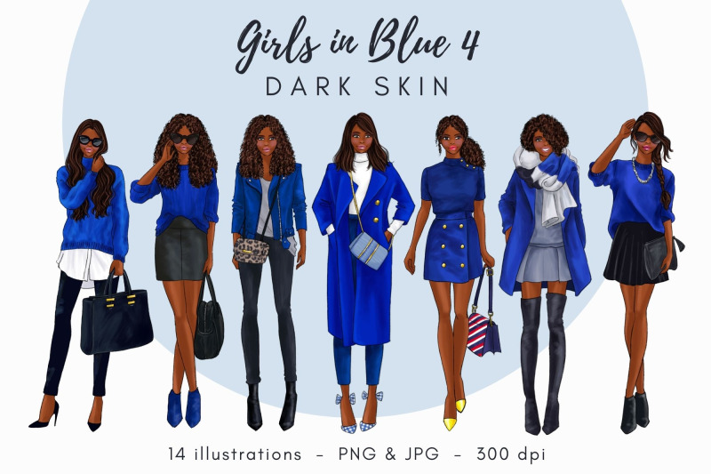 watercolor-fashion-clipart-girls-in-blue-4-dark-skin