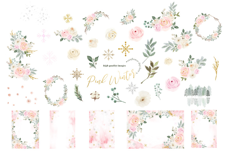 elegant-winter-pink-floral-clipart-winter-snowflakes-clipart