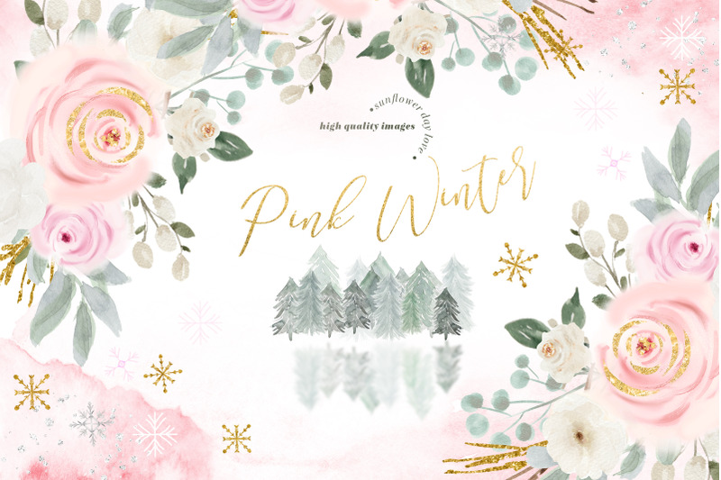 elegant-winter-pink-floral-clipart-winter-snowflakes-clipart