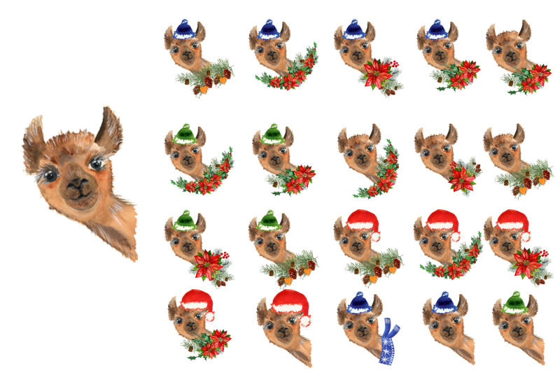 watercolor-llama-christmas-clipart-sublimation-designs