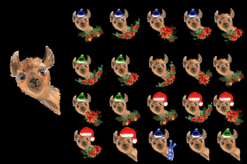 watercolor-llama-christmas-clipart-sublimation-designs