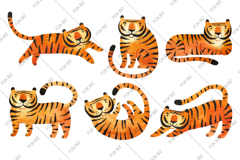 cute-tigers-in-jungles-wild-animals-illustrations-jpeg-png