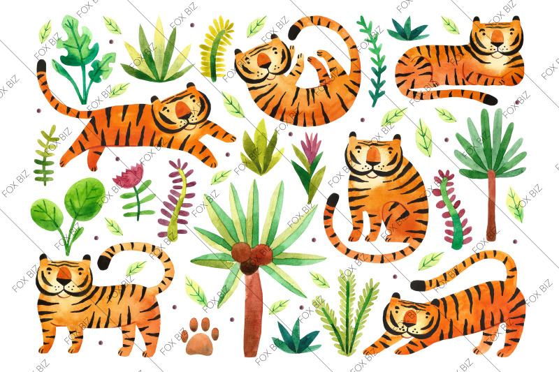 cute-tigers-in-jungles-wild-animals-illustrations-jpeg-png