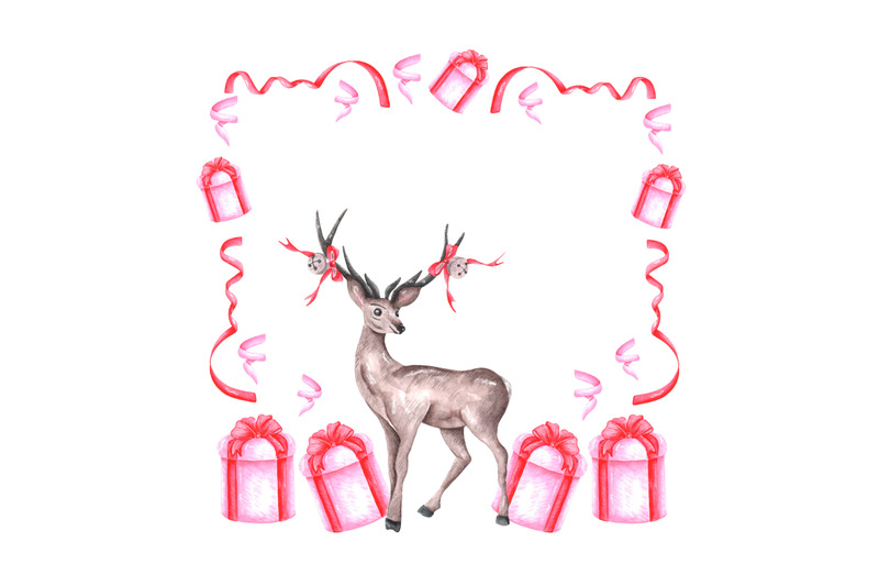 christmas-deer-watercolor-frame-border-new-year-gift