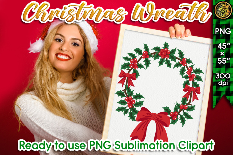 christmas-wreath-with-red-ribbon-bow-png-sublimation-clipart
