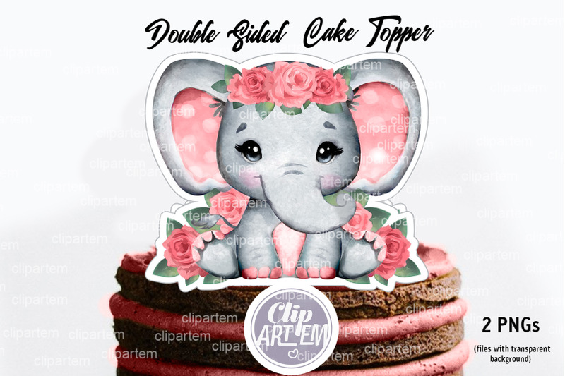 sweet-girl-elephant-floral-crown-coral-peach-centerpiece-cake-topper