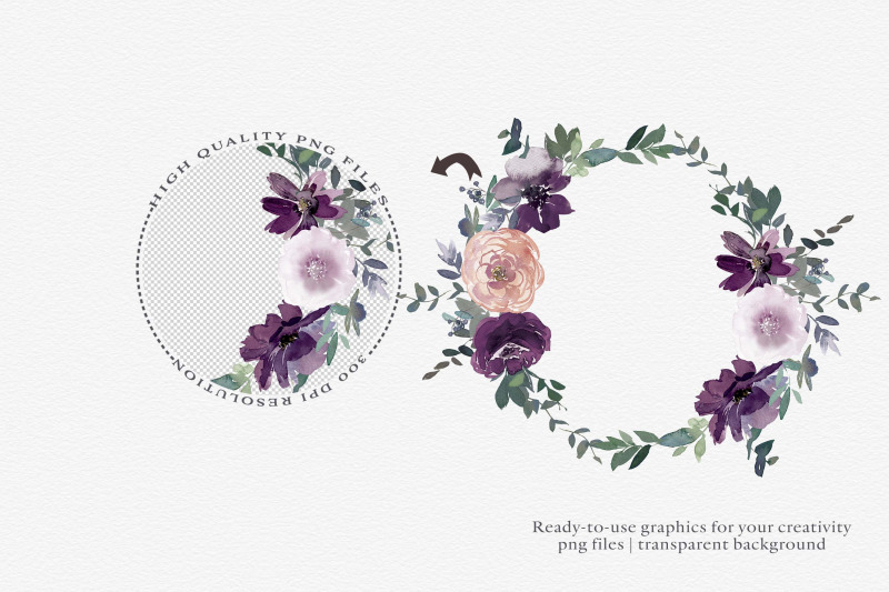 watercolor-floral-clipart-set-in-blush-and-eggplant