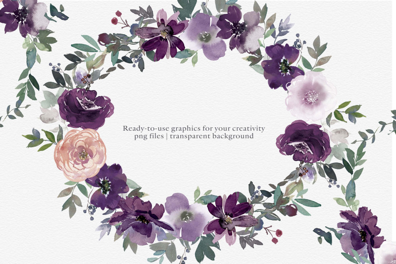 watercolor-floral-clipart-set-in-blush-and-eggplant