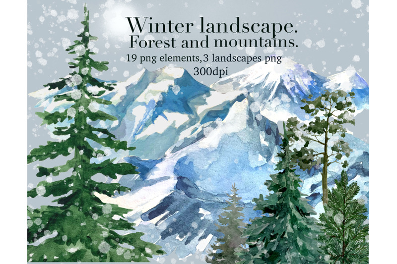 mountain-landscape-and-christmas-forest-watercolor-clipart