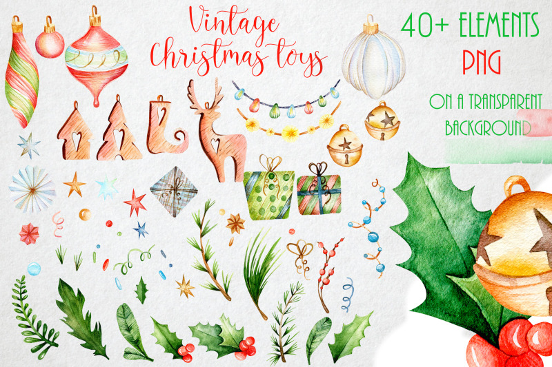 vintage-christmas-toys-watercolor-winter-bundle