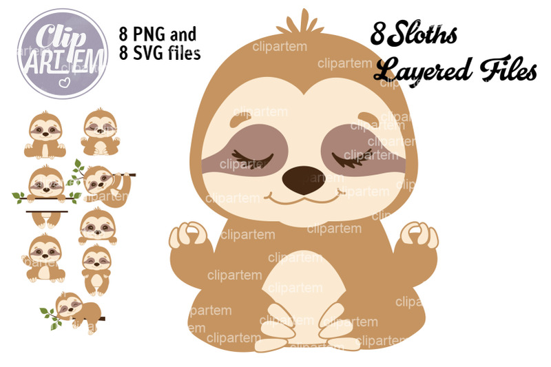 sweet-sloth-svg-8-png-files-baby-clip-art-set-sloth-bundle-vector