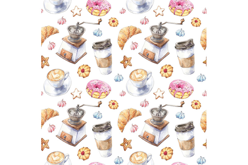 coffee-and-dessert-watercolor-seamless-pattern