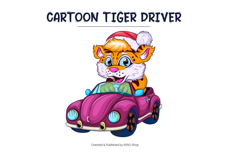 cartoon-tiger-on-car