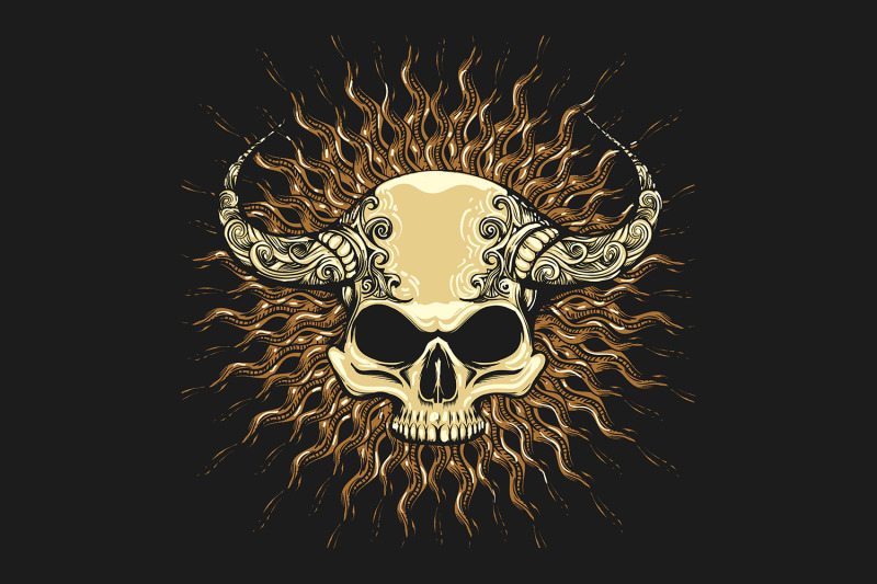 skull-with-horns-tattoo-drawn-in-engraving-style