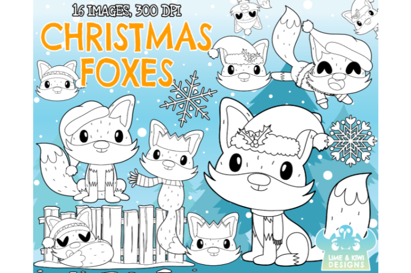 christmas-foxes-digital-stamps-lime-and-kiwi-designs