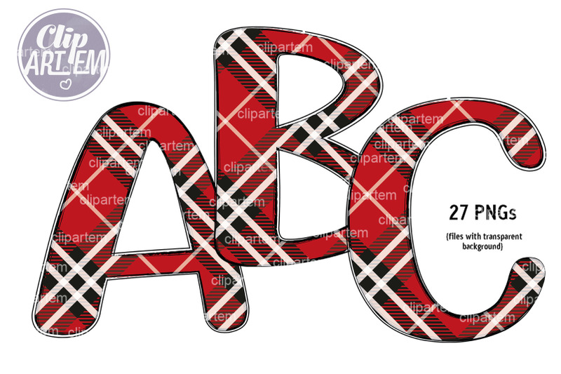 plaid-alphabet-pattern-capital-letters-doodle-christmas-clip-art