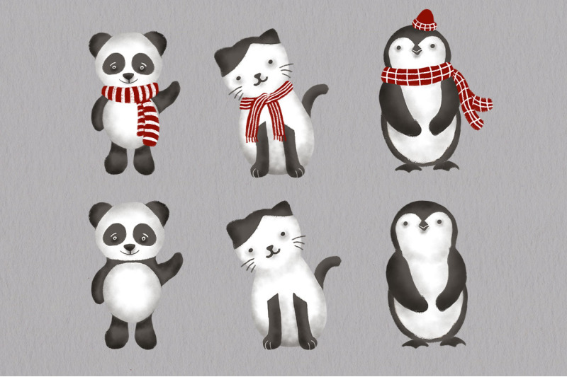 christmas-cat-penguin-and-panda-clipart