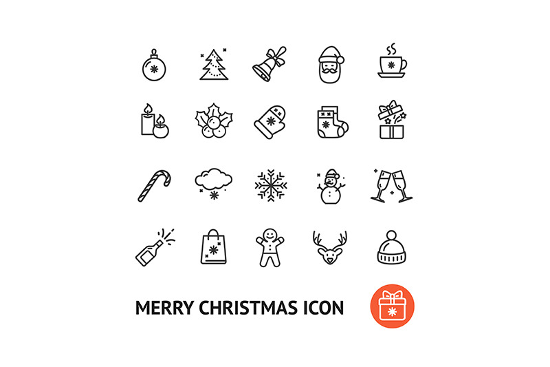 christmas-sign-color-thin-line-icon-set-vector