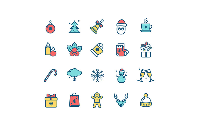 christmas-sign-color-thin-line-icon-set-vector