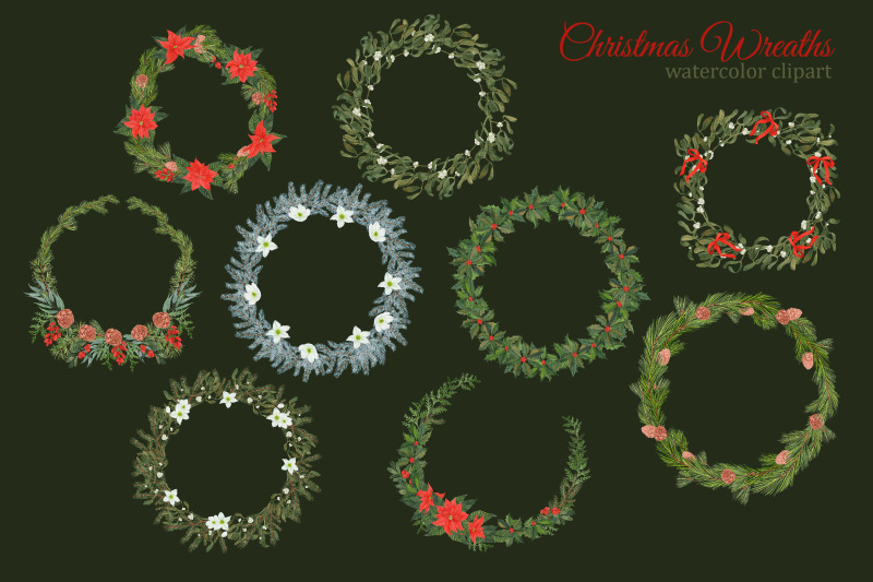 christmas-wreaths-watercolor-clipart-winter-greenery-and-flowers-poi