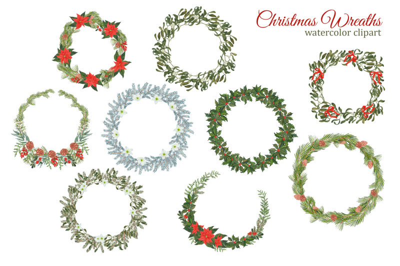 christmas-wreaths-watercolor-clipart-winter-greenery-and-flowers-poi