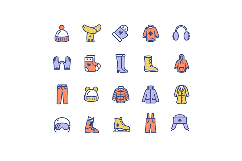 winter-clothes-sign-color-thin-line-icon-set-vector