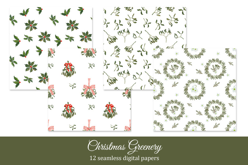 christmas-floral-digital-papers-pack-winter-greenery-seamless-pattern