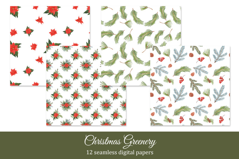 christmas-floral-digital-papers-pack-winter-greenery-seamless-pattern