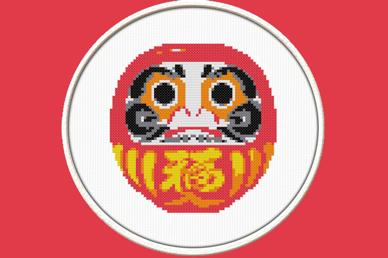 red-daruma-pdf-downloadable-printable-cross-stitch-pattern