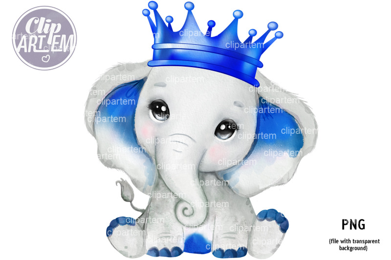 cute-blue-crown-elephant-png-clip-art-royal-watercolor-clip-art