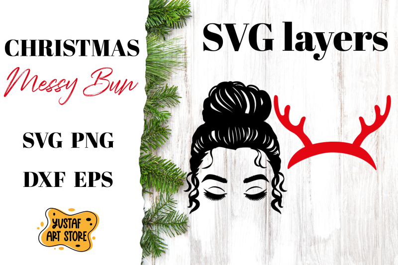 christmas-messy-bun-svg-deer-horns-illustration