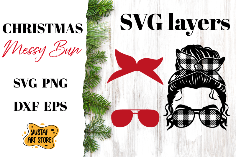 christmas-messy-bun-svg-buffalo-plaid-design