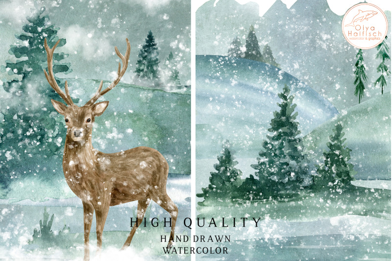 watercolor-printable-christmas-cards-winter-woodland-deer-illustratio