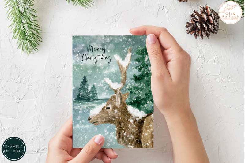 watercolor-printable-christmas-cards-winter-woodland-deer-illustratio