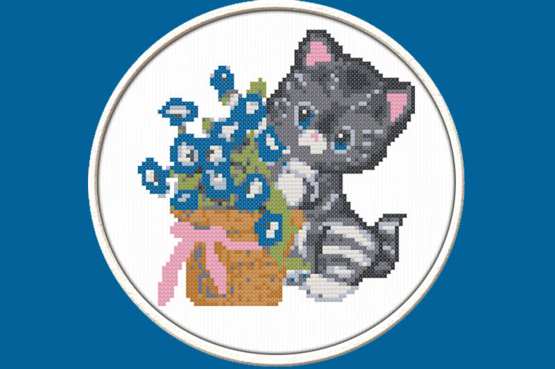 kitten-and-forget-me-not-pdf-downloadable-printable-cross-stitch-pat