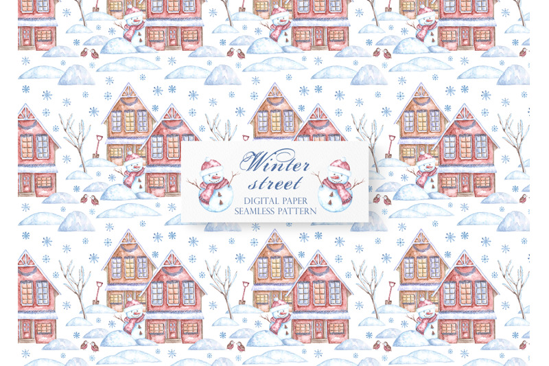 winter-city-watercolor-seamless-pattern-christmas-new-year-snowman