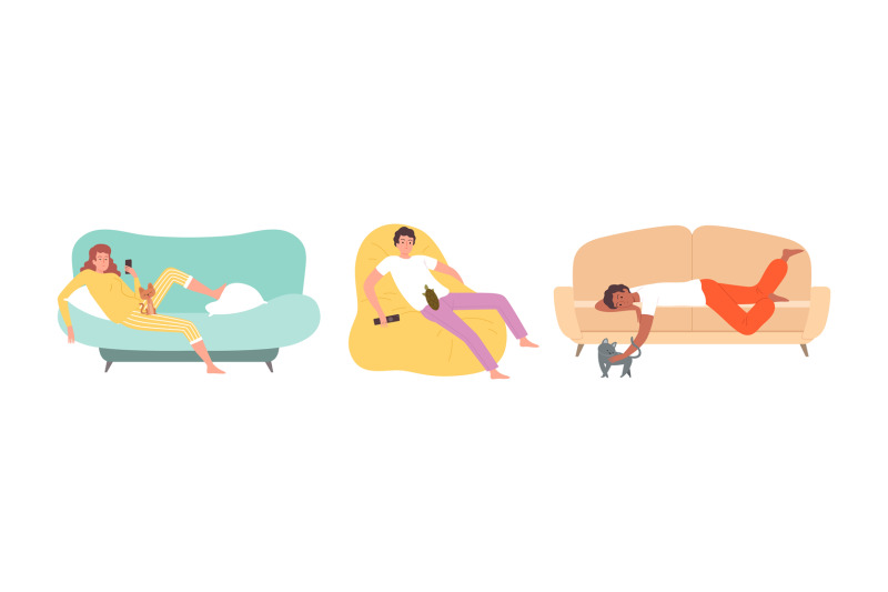 people-with-pets-woman-on-sofa-with-kitten-boy-on-chair-with-turtle