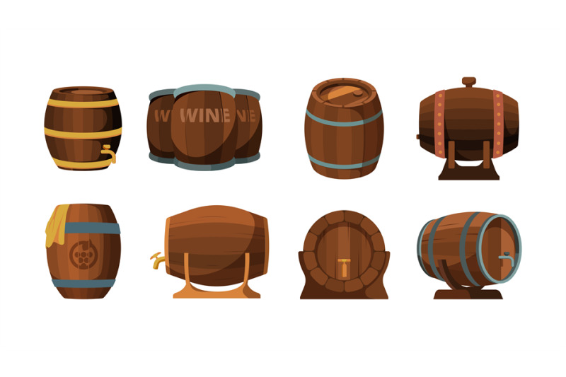 wooden-barrels-beer-or-wine-alcohol-traditional-barrels-vector-illust