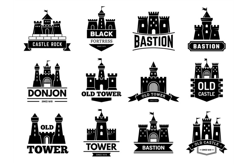 ancient-castles-logo-medieval-fortress-with-towers-vector-badges-or-l