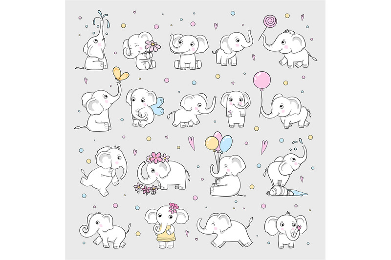 cute-elephant-wild-animals-in-various-poses-attractive-characters-vec