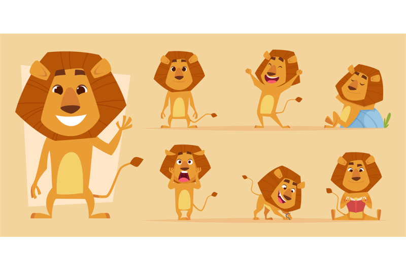 lion-cartoon-wild-african-animal-in-action-poses-safari-lions-charact