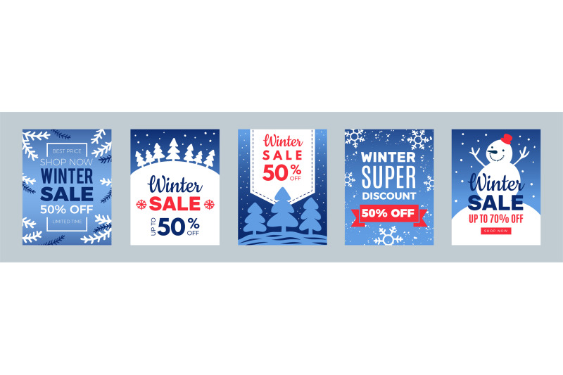 discount-banners-winter-best-price-flyers-xmas-sale-cards-with-snowm