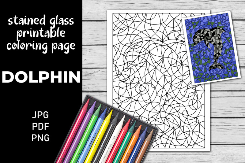 dolphin-coloring-page-stained-glass-coloring-book