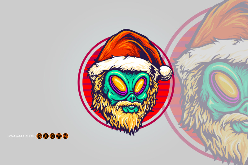 alien-head-santa-mustache-logo-illustrations