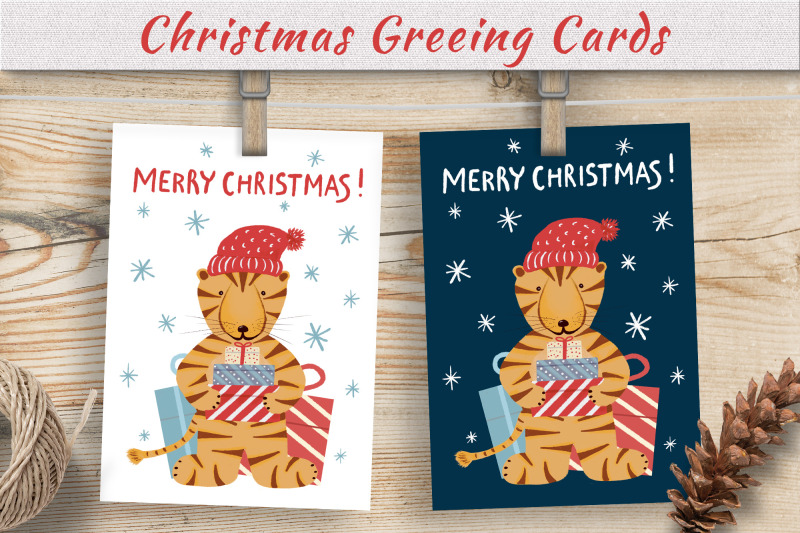 christmas-greeting-card-templates-tiger-with-gifts