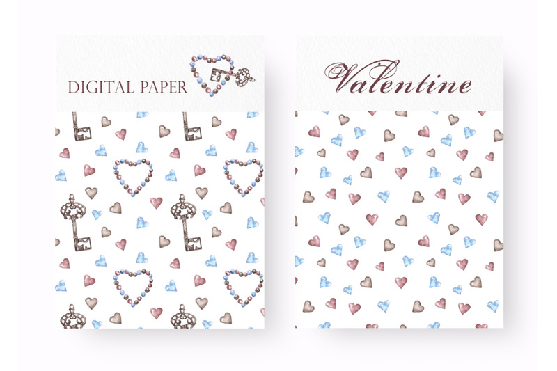 valentine-039-s-day-watercolor-seamless-pattern-heart-vintage-key-love