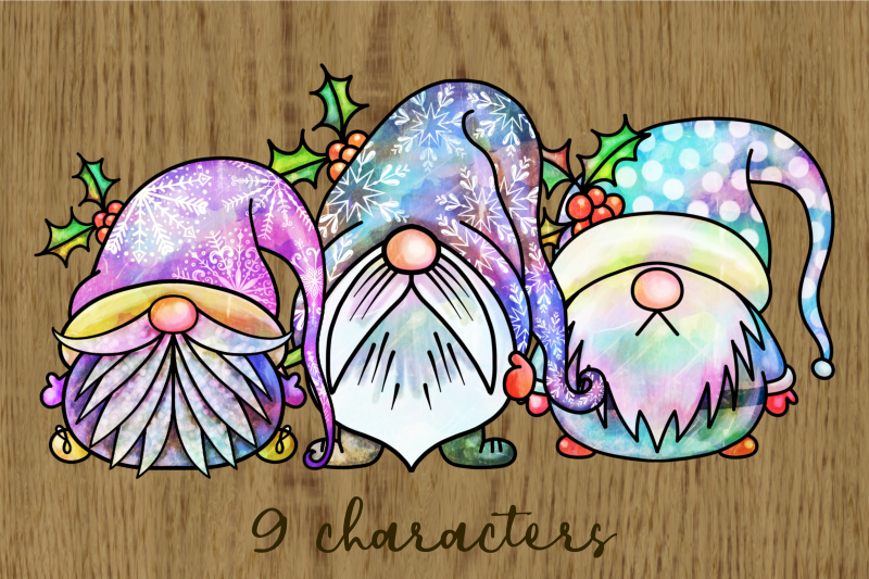 funny-festive-christmas-watercolor-garden-gnomes