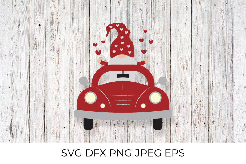 valentines-red-retro-car-and-cute-gnome