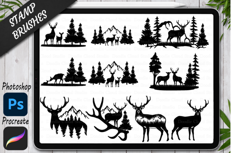 deer-and-mountains-stamp-brushes-for-photoshop-and-procreate
