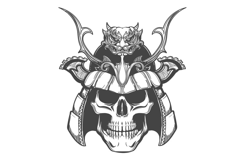 human-skull-in-japan-samurai-helmet-tattoo